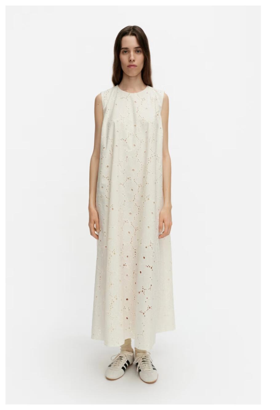Marimekko Alvariinsa Unikko Cotton Eyelet Maxi Dress Size 36 EU, 6 US